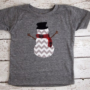 Snowman Holiday Shirt Christmas tee toddler baby chevron red plaid great present kid's Christmas shirt