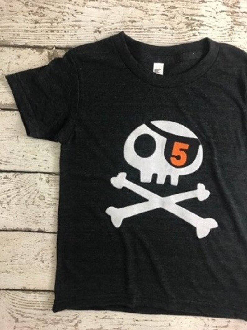 Pirate birthday shirt, Skull and Crossbones shirt, toddler tee boys and girls tshirt, pirate party, skull, Organic Blend Boys shirt image 3