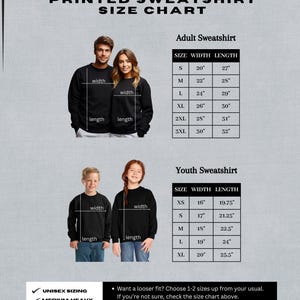 a man and a woman wearing sweatshirts with measurements