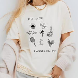 C'est La Vie Shirt, Cannes French Riviera T-shirt, Seafood and Wine Top, South of France Tee, Vintage Mediterranean Beach Vacation Apparel