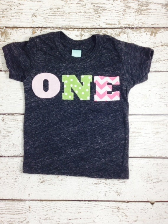 one simple heathered girls Birthday Tee pink chevron lime polka dot Organic Shirt Blend first birthday shirt first birthday shirt Il_570xn