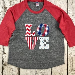 Fourth of July Childrens Shirt Organic blend tee red white and blue USA shirt American Flag image 1