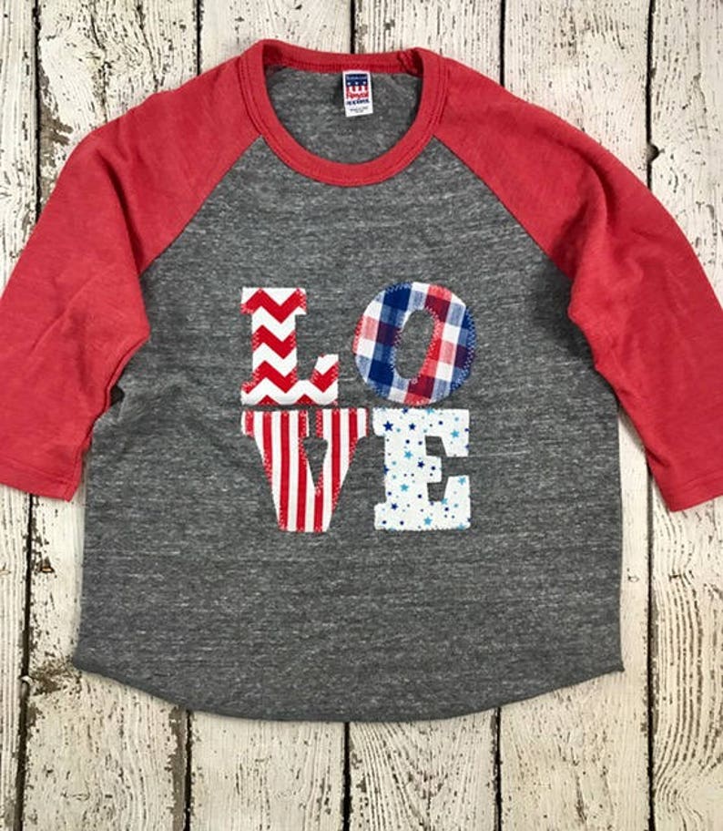 Fourth of July Childrens Shirt Organic blend tee red white and blue USA shirt American Flag image 1