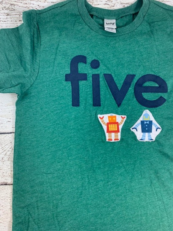 Robot party shirt, robot birthday shirt, 5th birthday shirt, robot shirt, boys birthday shirt size youth medium, robot party, fifth birthday Il_570xn