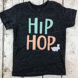 Hip Hop Easter Bunny Shirt Mint and Peach and White, Easter t-shirt for children, Matching easter outfits for family, easter shirts for baby image 1