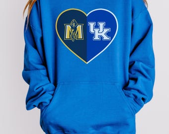 Split Heart Two Teams Hooded Sweatshirt, School Rivalry Hoodie