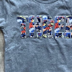 Superhero shirt, superhero party, Birthday Shirt, superhero age shirt, pow, boys clothing, boys shirt, number shirt, superhero birthday