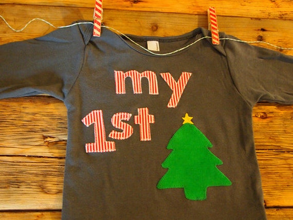My first Christmas shirt babies first Christmas holiday tee one-piece chevron candy cane Christmas tree baby present Il_570xn
