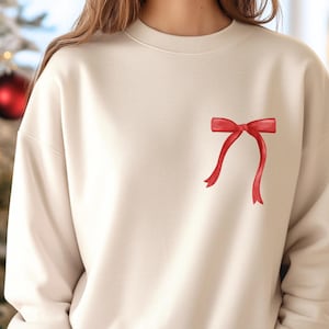 Red Bow Coquette Christmas Sweater, Bow Sweatshirt, Merry Christmas Coquette Crewneck for Holidays, Holiday Bow shirt for kids and woman
