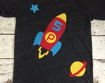 Space themed birthday, space party decor, rocket shirt, Rocket Ship, Spaceship, boy's birthday shirt, planets, planet party, space invite