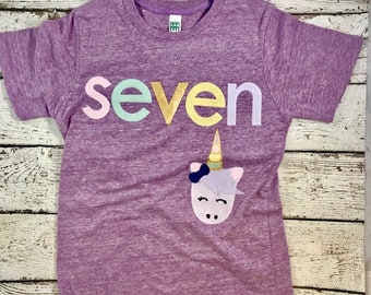 Girls unicorn birthday shirt , girls unicorn shirt for any age, unicorn outfit, handmade unicorn shirt all fabric no vinyl