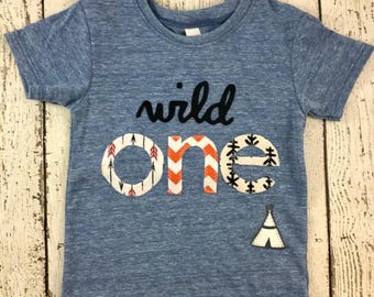 wild one, teepee, Childrens birthday shirt, one shirt, 1st birthday, tribal party, woodland, organic kid's tee,  kid's tshirt, wild and free