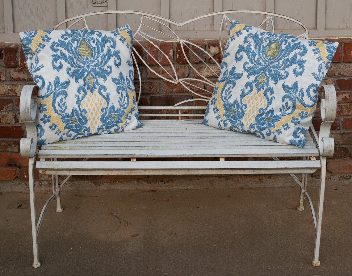 Blue and Yellow Pillow Covers, Waverly Bedazzle Fabric, 20 Square Etsy