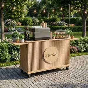 DIY Collapsible Coffee Cart Blueprint Plans PDF | Mobile Espresso Bar Blueprint | Fluted Wood Barista Stand | Portable Cafe Woodworking