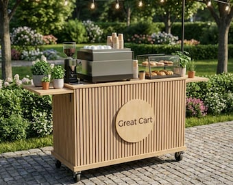DIY Collapsible Coffee Cart Blueprint Plans PDF | Mobile Espresso Bar Blueprint | Fluted Wood Barista Stand | Portable Cafe Woodworking