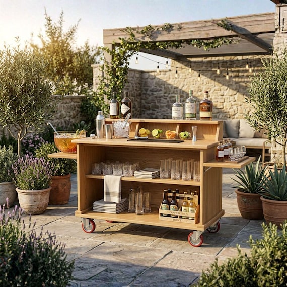 Outdoor Bar Cart Plans | Mobile Folding Beverage Station Blueprint (PDF Download)