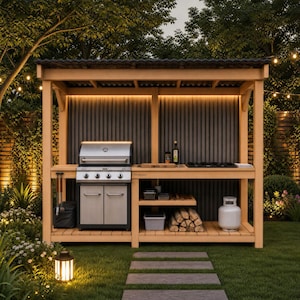 Baupläne für eine Outdoor-Küche zum Selbermachen | Grillstation aus Holz mit Überdachung (PDF-Download)