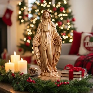 Our Lady of Grace Statue Wooden Statues, Virgin Mary Catholic Statues, Religious Christian Gift, Home Altar and Church Decor, Wooden Statues