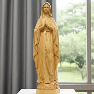 Our Lady of Lourdes Statue, Wooden Virgin Mary Statue, Wooden Mary Statue, Catholic Statue, Catholic Art, Holiday Decorations