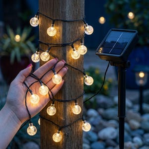 Solar Crystal Globe String Lights | Waterproof Outdoor Fairy Festoon | 8 Modes Wedding Patio Decor | Dimmable Garden Lighting