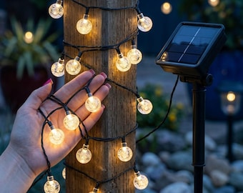 Solar Crystal Globe String Lights | Waterproof Outdoor Fairy Festoon | 8 Modes Wedding Patio Decor | Dimmable Garden Lighting