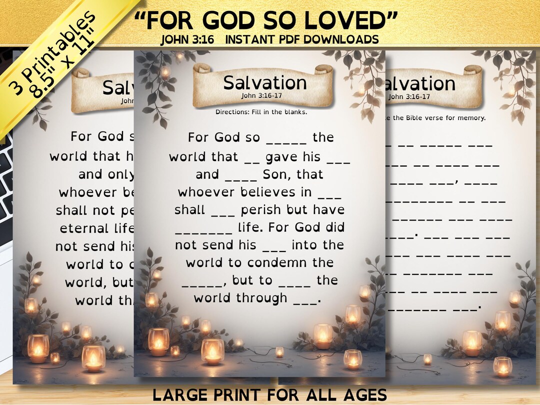 John 3:16 Fill-in-the-blank Worksheet + Illustrated Verse Page (PDF ...