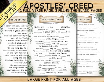 Apostles' Creed Bible Worksheets (Set of 3) PDF Instant Printable Fill-In-the-Blank