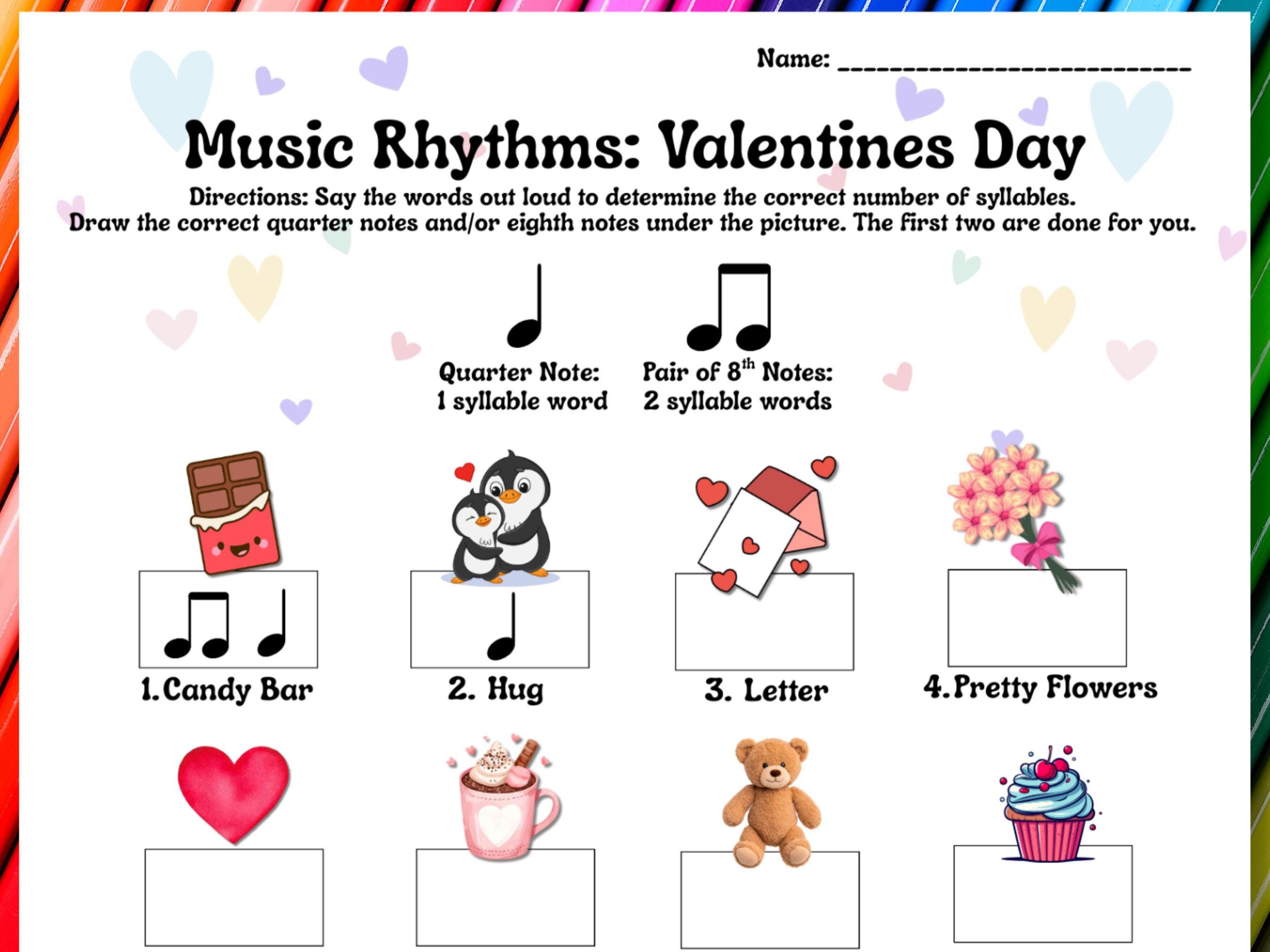 Elementary Rhythm Activity for Valentines Day and Answer Sheet (PDF ...