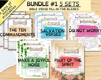 Bundle #1 Bible Worksheets (PDF Instant Printables) 5 Sets of Memory Verses