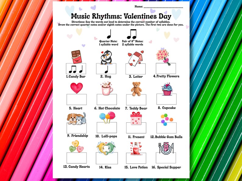 Elementary Rhythm Activity for Valentines Day and Answer Sheet (PDF ...