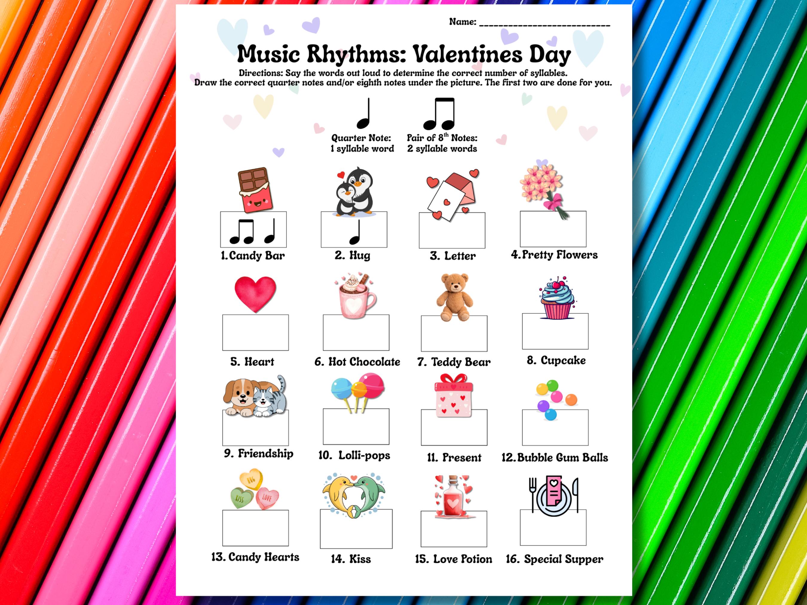 Elementary Rhythm Activity for Valentines Day and Answer Sheet (PDF ...