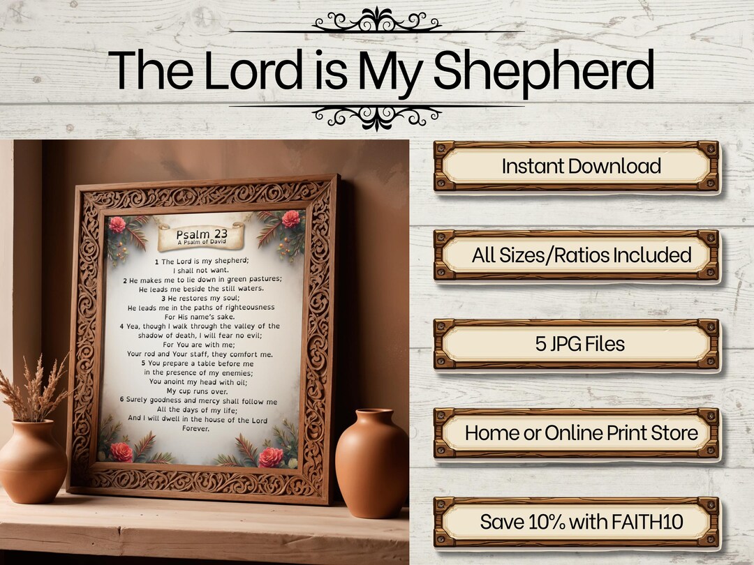 Psalm 23 Christian Wall Art, the Lord is My Shepherd (digital Download ...