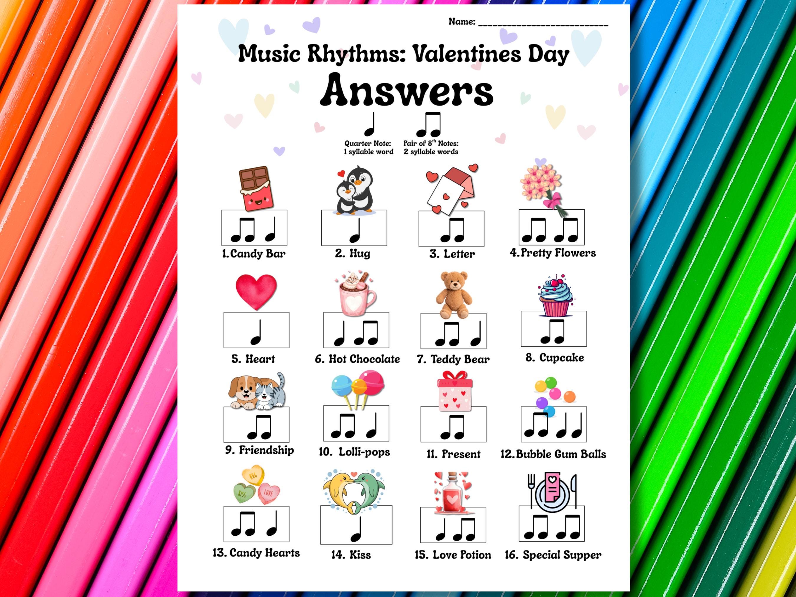 Elementary Rhythm Activity for Valentines Day and Answer Sheet (PDF ...