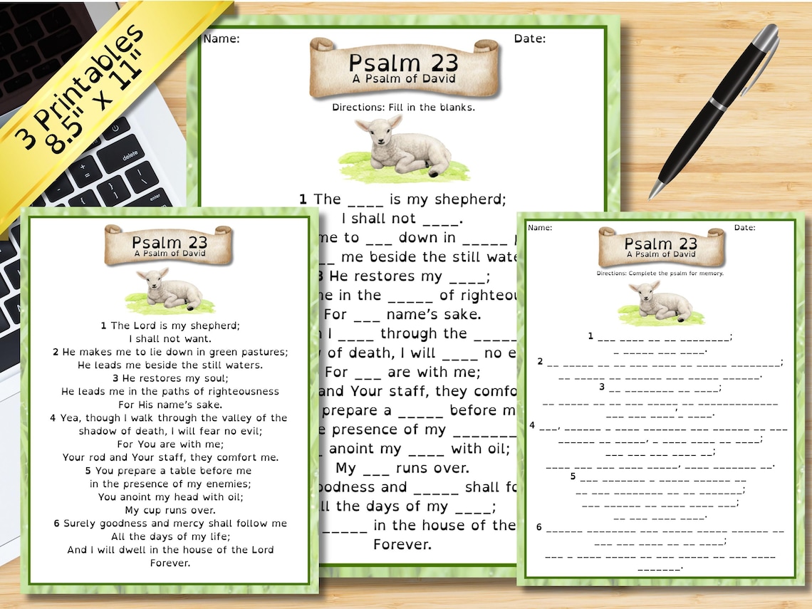 Psalm 23 Fill-in-the-blank Bible Worksheet: Large Print "the Lord is My ...