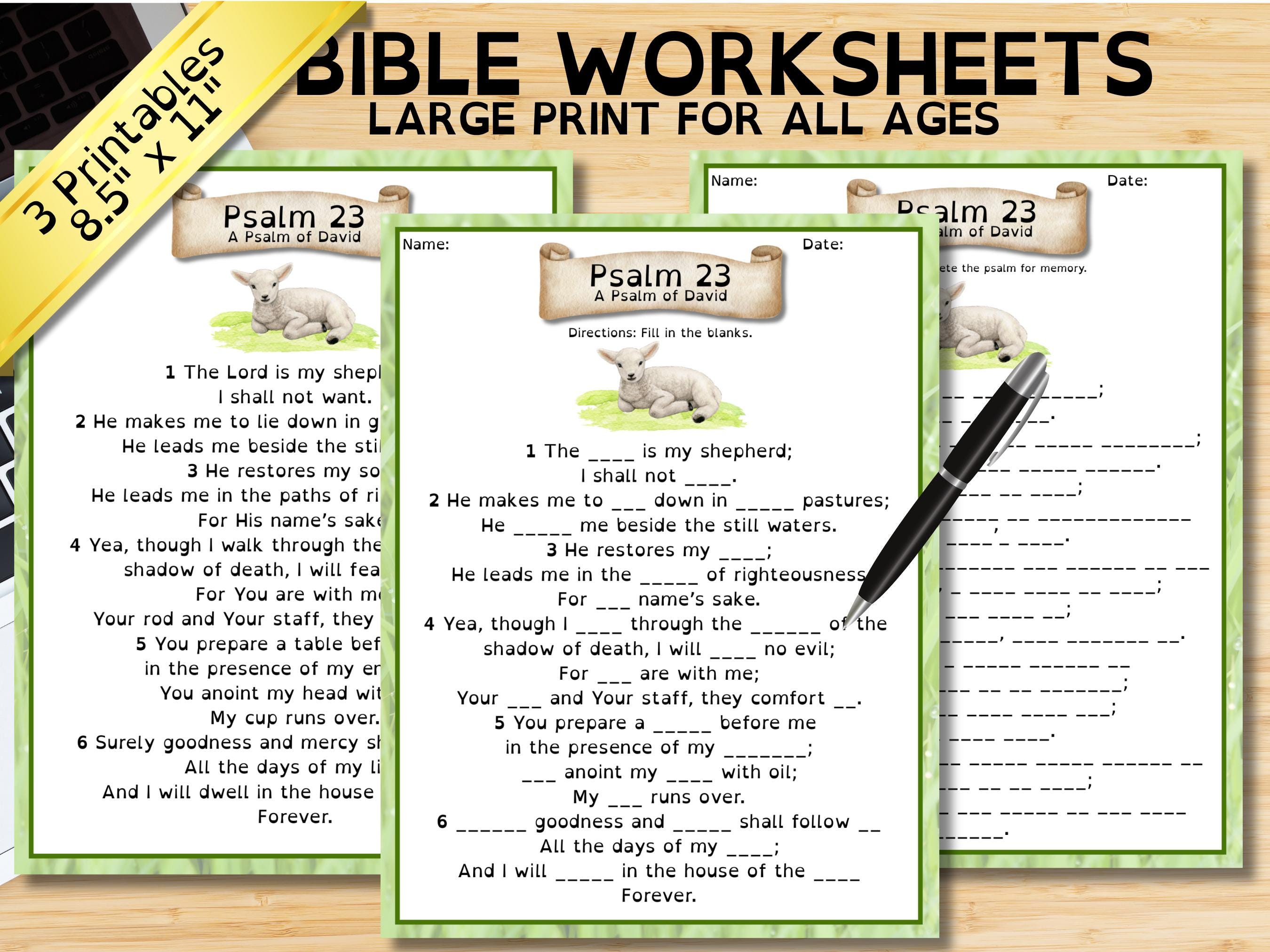 Psalm 23 Fill-in-the-blank Bible Worksheet: Large Print "the Lord is My ...