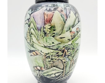 VTG Landscape Textured Glazed Ceramic Vase Urn 6 1/2" Grannycore Decore