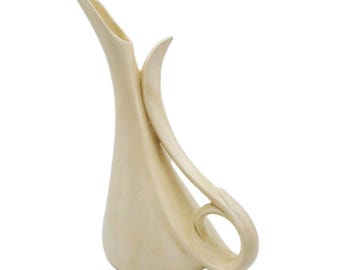 VTG Cream Glaze Decor Ceramic Abstract Flower Vase Or Wine Decanter Small Chip