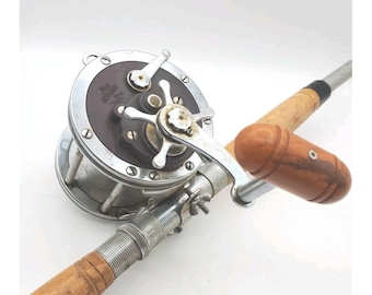 VTG Penn Senator 114H 6/0 Trolling Fishing REEL With Half Wood Rod