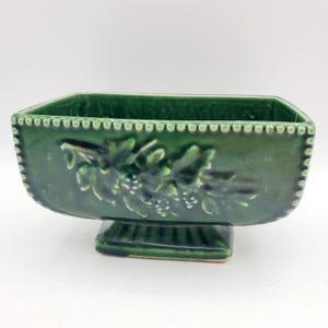 VTG McCoy Planter Green Rectangular Pedestal Planter Leaves Design Pottery
