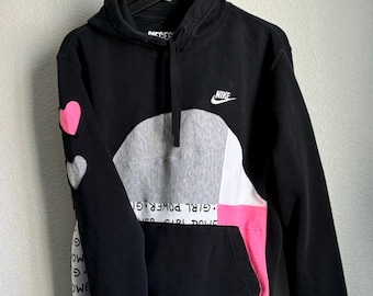 Black + Pink Girl Power Upcycled Hoodie