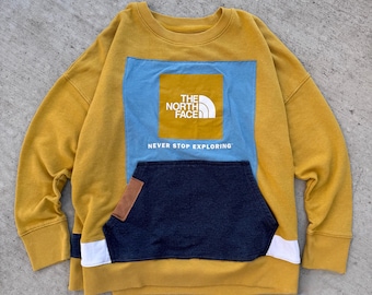 Mustard + Blue Patchy Northface Upcycled Crewneck