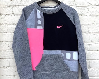 Hot Pink + Black Upcycled Crewneck Sweatshirt