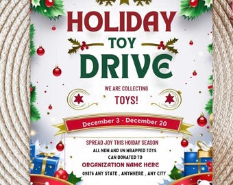 Editable Christmas Toy Drive Flyer Template: School Church Fundraiser (Digital Download)