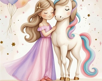 Unicorn Princess Birthday Invitation - Editable Fairytale Unicorn Party Invite - Magical Girl Theme
