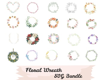Floral Wreath SVG Bundle: Wedding Circle Frame (Digital Download)