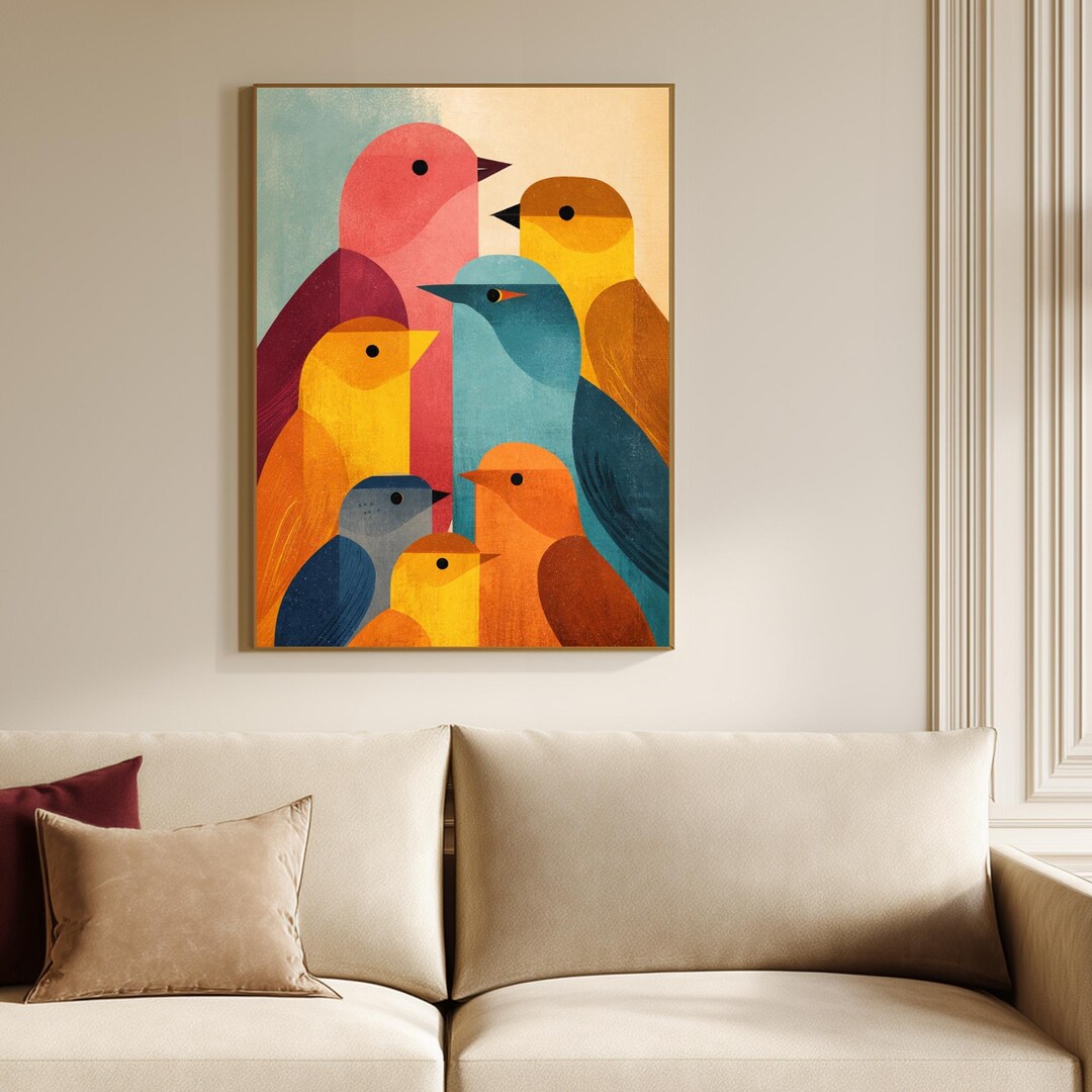 Abstract Geometric Bird Wall Art Print, Mid Century Modern, Canvas ...