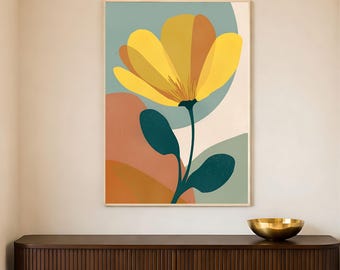 Mid-Century Modern Floral Art Print, Earthy Tones, Abstract Flower for Room Decor