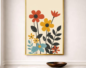 Modern Floral Art Print, Mid Century Botanical Poster or Canvas