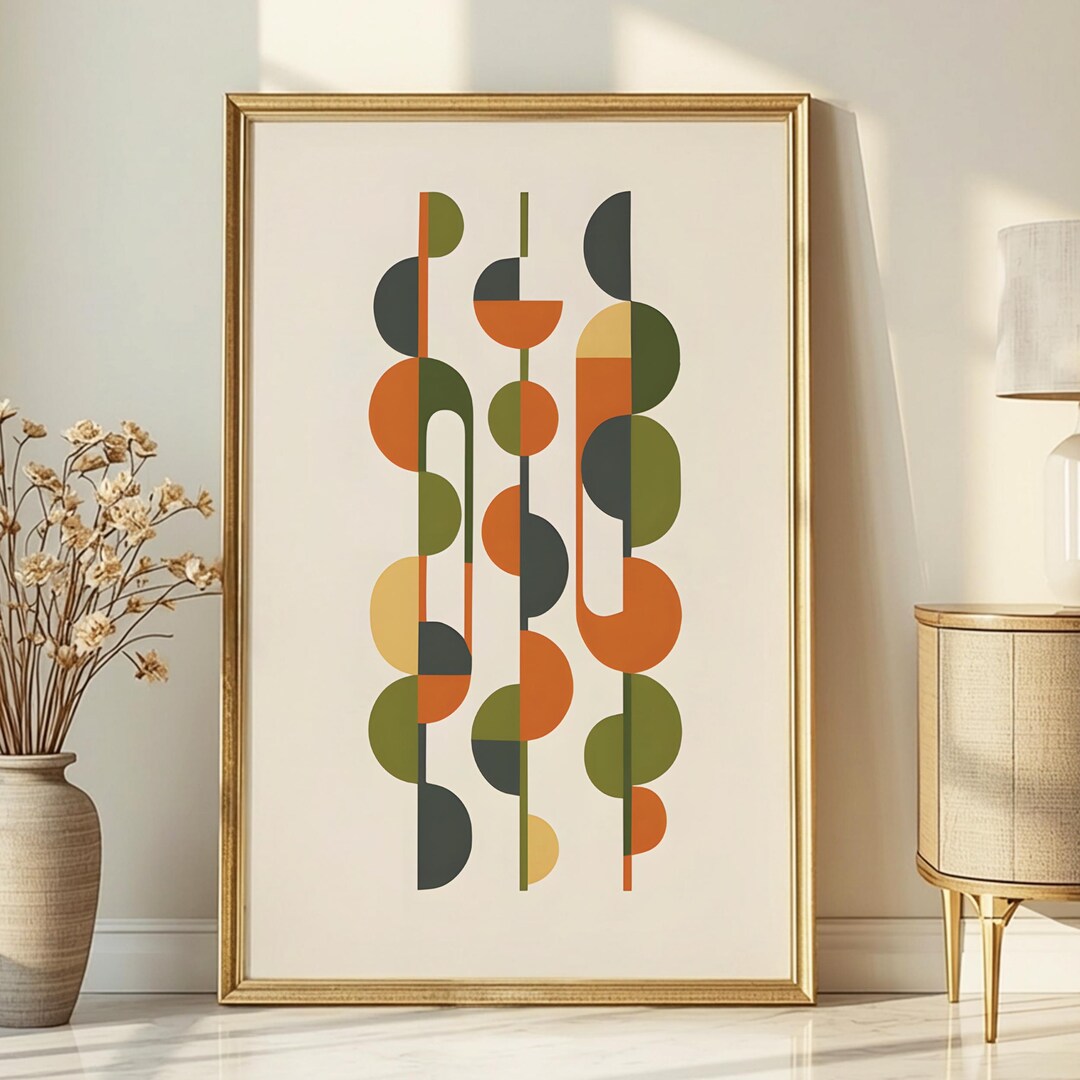 Mid Century Modern Abstract Geometric Wall Art, Retro Shapes, Earth ...