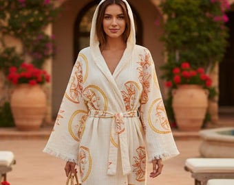 Muslin Kimono Robe for Women – Soft Cotton Bathrobe, Lightweight Spa Robe, Bridesmaid Gift